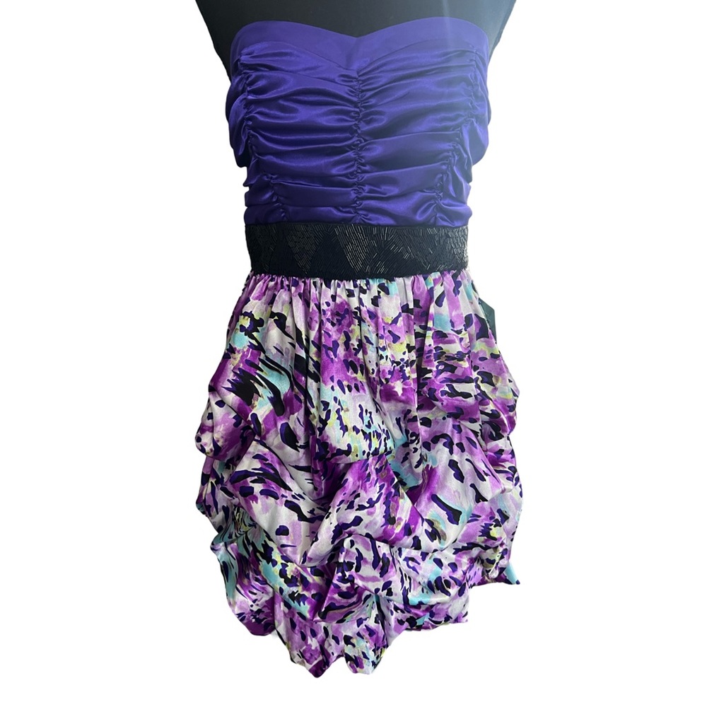 Purple, Black and Multicolor Women's Strapless Dress